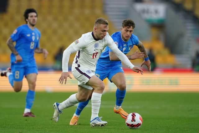 Italian international Salvatore Esposito in action against England.