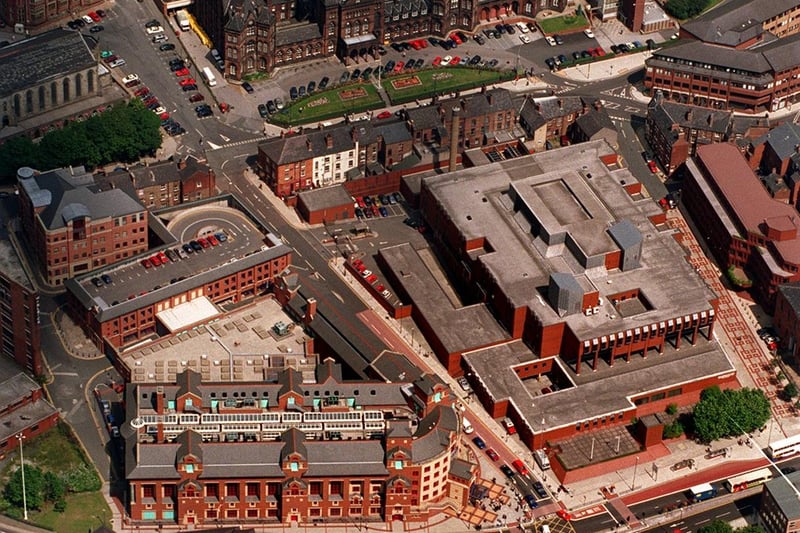 The law courts and older section of Leeds General Infirmary are featured in this photo.
