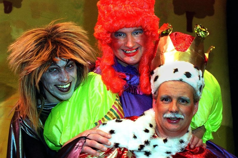 Three of the cast of pantomime 'Jack and the Beanstalk' which was staged by staff of Fox's Biscuits at Batley Town Hall. Pictured, from left, are Jim Mathers, Mike Robinson and Stuart Deeley.