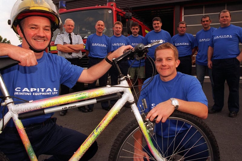 Some of the firefighters from Batley Fire Station who were taking part in a sponsored bike ride from Lands End to the town in September 1996.