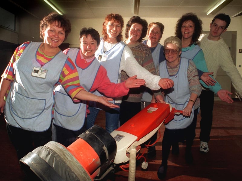 This group of cleaners received awards for high standards at Batley Boys high School. Pictured, from left, are Julie Mc Daid, Julie Hemmingway, Fran Houzan, Margaret Tate, Audrey Wales, Julie Williams and Alex Davidson. Front: Pat Davidson.