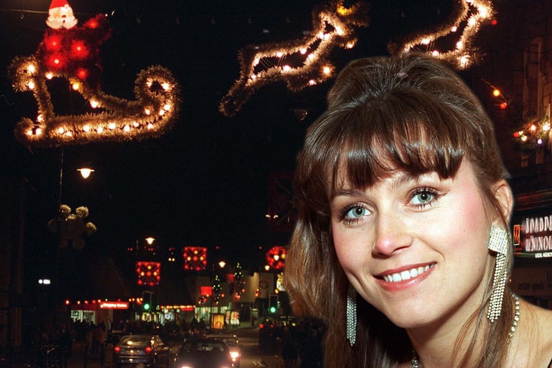Trisha Penrose who played barmaid Gina Ward in Heartbeat switched on the Batley Christmas lights in November 1996.