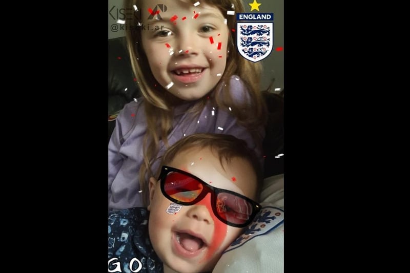 Sophie Wood said: "Olivia, 6, and Stanley, 2, doing some pre match selfies. Was well worth letting them stay up for."