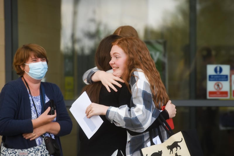 Emotional embraces as students picked up their A-level exam results at Blackpool Sixth.