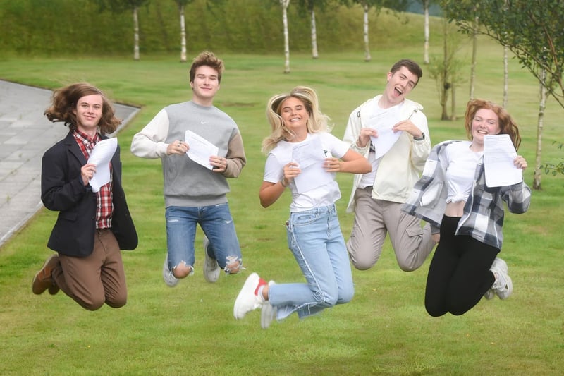 Students jump for joy as they collect their A-level results and take one step closer to achieving their dream careers.