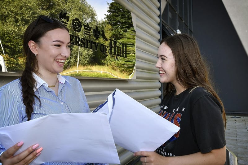 A level results at Scarborough's UTC - Cally Allen celebrates with Poppy Roberts