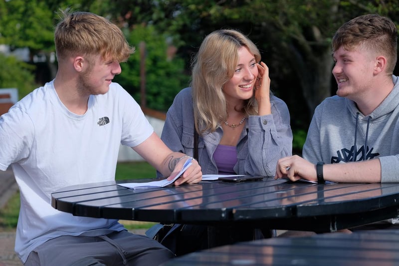 A level results at Scarborough Sixth Form College. Olly Backhouse, Evie Ellis and Fin Lister discuss their results