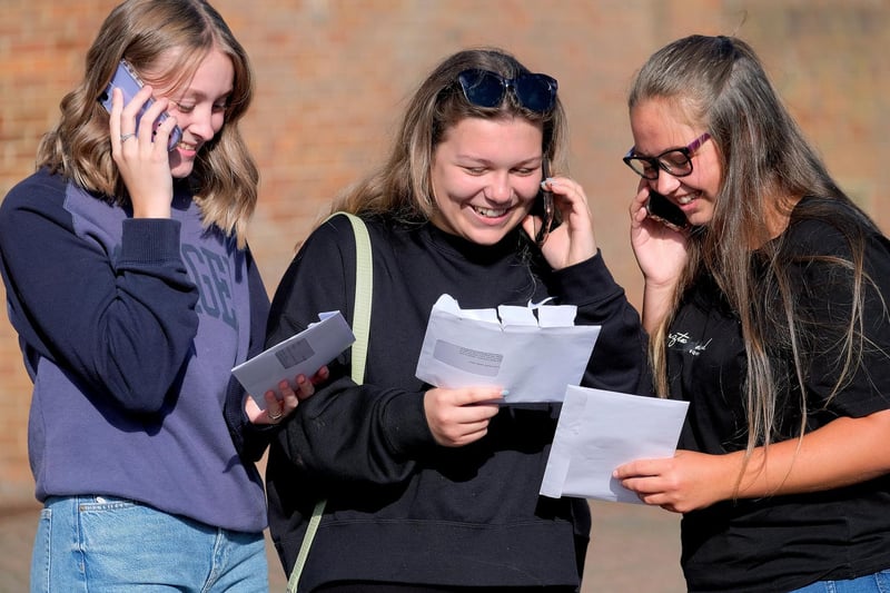 A level results at Scarborough Sixth Form College - Making calls: Ellie Carrington, Lilly Welsh, Tia Woods