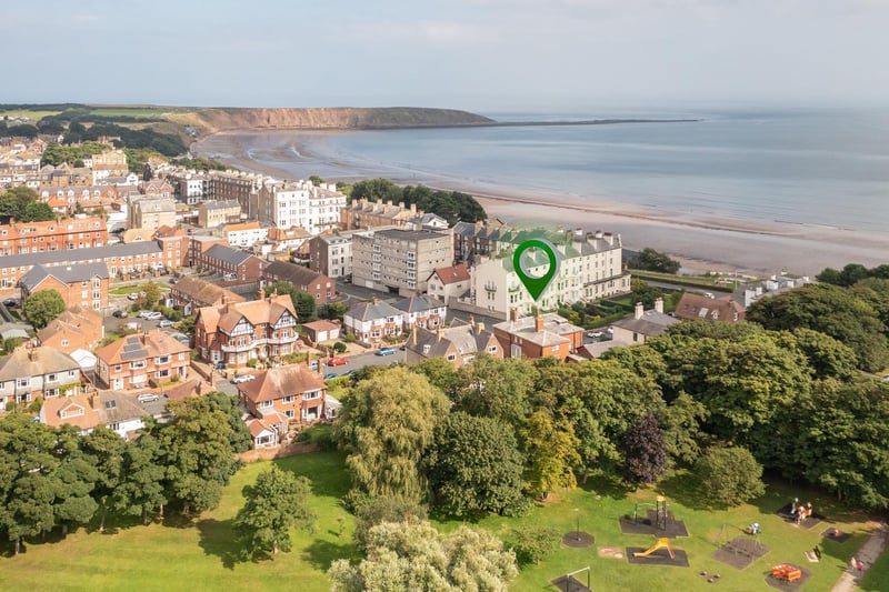 The green pin marker on the picture marks the location of the building, which is a five minute walk to Filey's glorious, sandy bay