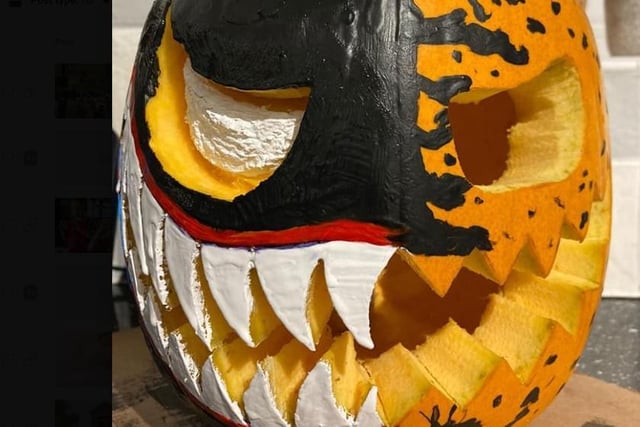 Sally Cartwright shared their amazing pumpkin - she said: "My 7 year old son painted this Venom pumpkin with his dad."