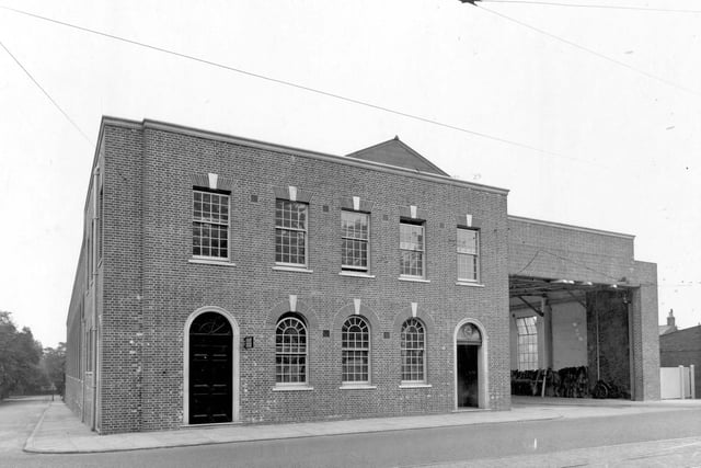 Headingley Tram Depot on Otley Road pictured in July 1935. A depot for trams had been built on this site in 1873, with stables for 124 horses. The land had been purchased from the Cardigan Estate. In 1935 it was extensively rebuilt and altered to accommodate 40 trams.