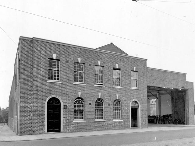 Headingley Tram Depot on Otley Road pictured in July 1935. A depot for trams had been built on this site in 1873, with stables for 124 horses. The land had been purchased from the Cardigan Estate. In 1935 it was extensively rebuilt and altered to accommodate 40 trams.