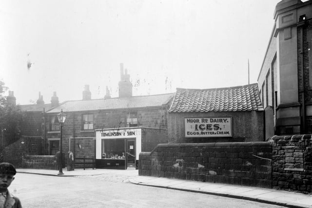 The dairy on Moor Road in August 1935. The dairy dealt in butter, cream, milk, eggs and was locally famed for the home-made ice-cream which they sold. In the 1980s all the dairy property was converted to flats.