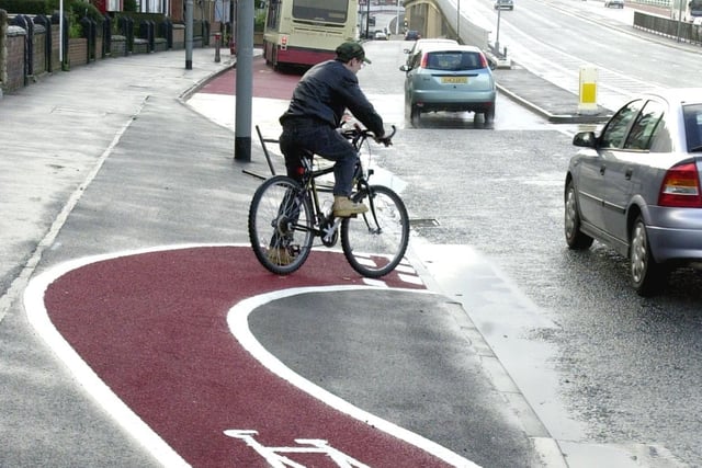 A confused cyclist on what could be Britain's shortest cycle lane found on York Road.