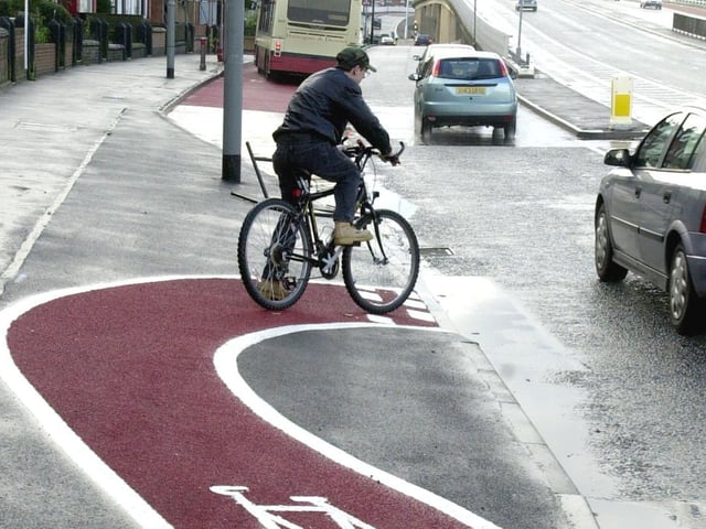 A confused cyclist on what could be Britain's shortest cycle lane found on York Road.