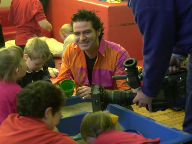 TV's This Morning hairdresser Charles Worthington meets the children of Hawthorn Nursery in East End Park to film and promote the programme's 'Pass the Parcel' toy appeal.