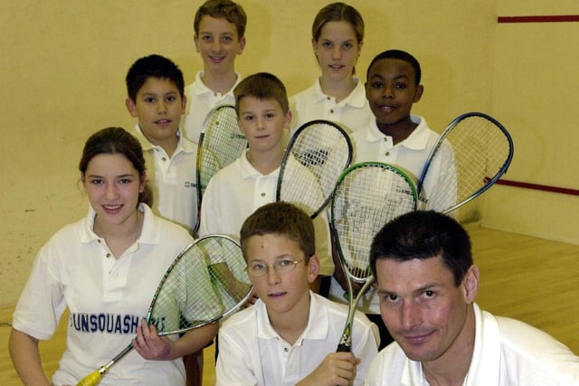 Head coach at Chapel Allerton Squash Club Peter Edwards with some of the young academy players.