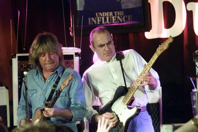 Status Quo performed at the Duchess in Leeds. Pictured are Rick Parfitt (left) and Francis Rossi playing a hit.
