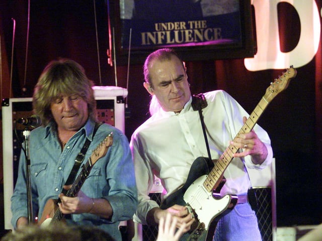 Status Quo performed at the Duchess in Leeds. Pictured are Rick Parfitt (left) and Francis Rossi playing a hit.