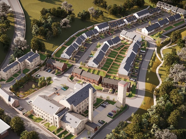 The site's historic chimney and water tower will be retained as part of the redevelopment. The 10-acre site includes the former mill pond as well as a new piece of public art at the entrance to the development.
The scheme is due to be completed in the summer of 2023.