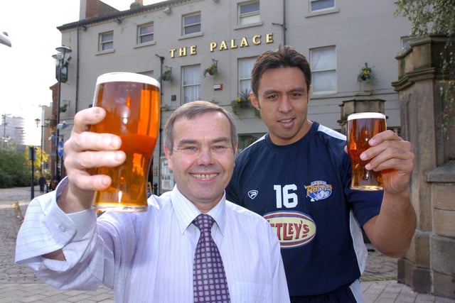 Landlord Terry Grayson with Leeds Rhinos star Willie Poching at The Palace after being named YEP Pub Of The Year.