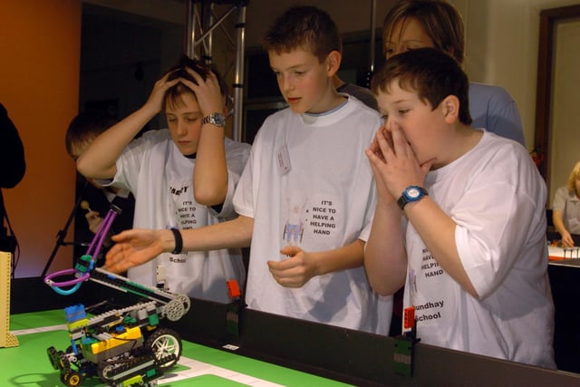Despair for pupils Harry Dobson, James Gibson and Ashley Hardaker from Roundhay School as their robot fails to negotiate an obstacle in the Lego Challenge held at the University of Leeds.