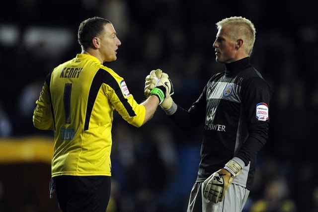 Paddy Kenny shakes hands with Leicester City's Kasper Schmeichel at full-time following the Championship clash at Elland Road in November 2012.