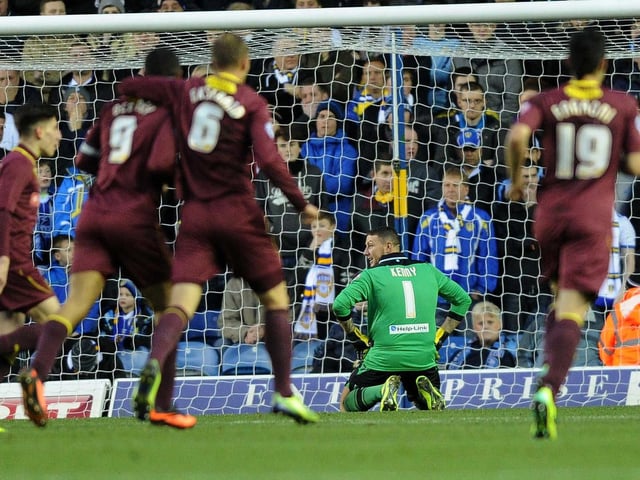 Paddy Kenny cuts a lonely figure after Watford scored a second goal during the Championship clash at Elland Road in December 2013. The game finished 3-3.