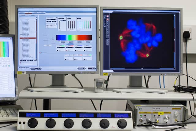 Confocal microscopes allow scientists to look at cells in more detail and obtain clearer images. Cancer Research UK is the world's leading cancer charity dedicated to saving lives through research. Picture: Dan Kitwood/Getty Images/Cancer Research UK