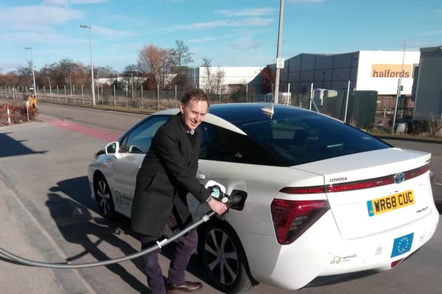 Refuelling a hydrogen car (seen in Aberdeen) will now be easier in central Scotland.