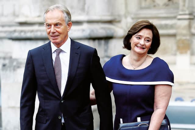 Cherie Blair with former prime minister Tony Blair. Picture: Henry Nicholls/Getty