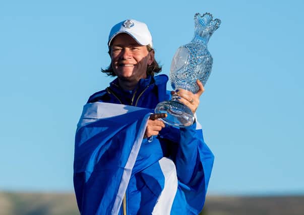 Team Europe captain Catriona Matthew celebrates winning the Solheim Cup at Gleneagles last year (Picture: Ross Parker / SNS Group)