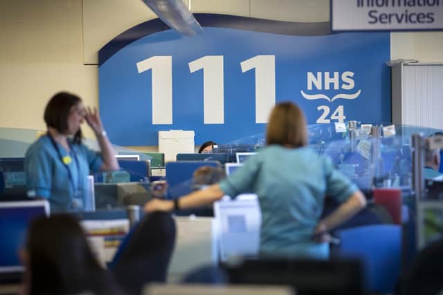 The NHS 24 contact centre at the Golden Jubilee National Hospital in Glasgow which First Minister Nicola Sturgeon visited to meet staff supporting Scotland's public information response to coronavirus (COVID-19). Picture: Jane Barlow/PA Wire