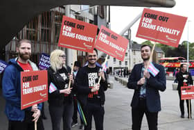 A trans-gender rights protest outside the Scottish Parliament last year (Picture: Lisa Ferguson)