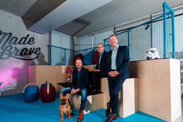 From left: Andrew Dobbie of MadeBrave, Clyde Gateway's Ian Manson and Lance Gauld of Cloud Cover IT. Picture: Contributed