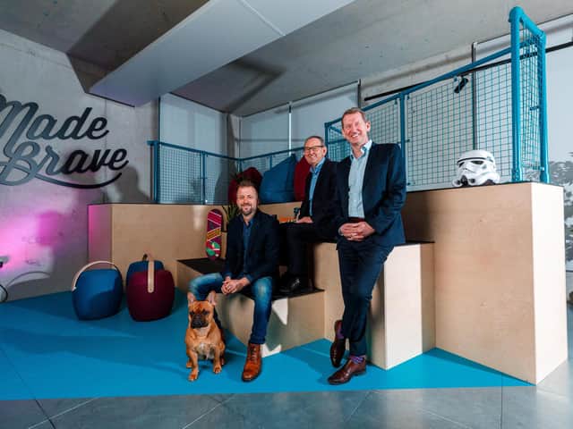 From left: Andrew Dobbie of MadeBrave, Clyde Gateway's Ian Manson and Lance Gauld of Cloud Cover IT. Picture: Contributed