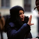 Iranian director Marjane Satrapi on the set of Radioactive