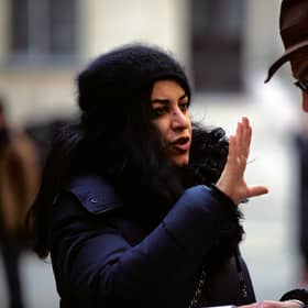 Iranian director Marjane Satrapi on the set of Radioactive