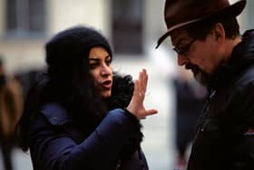 Iranian director Marjane Satrapi on the set of Radioactive