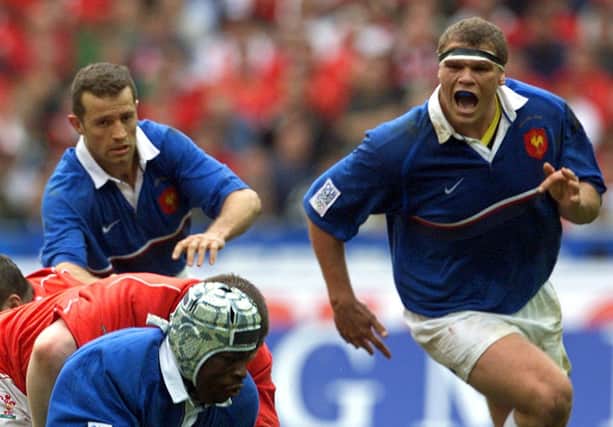 Pieter de Villiers, right, in action for France as team-mate Fabien Galthie looks on during the Six Nations clash with Wales in 2001. Picture: Patrick Hertzog/AFP via Getty Images