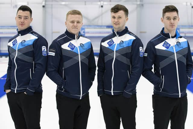 Scotland's team for the men's world curling championships, pictured from left: Hammy McMillan, Bobby Lammie, Bruce Mouat and Grant Hardie. Picture: Graeme Hart