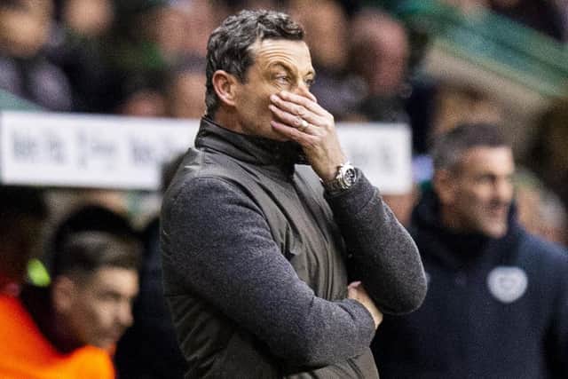 Jack Ross watches on during his side's derby defeat by Hearts. Picture: Ross Parker/SNS