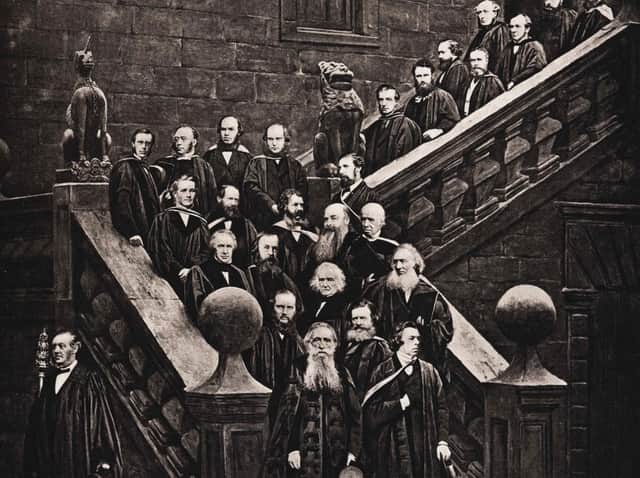 The 1870 photograph which reflects the all-male teaching and lecturing staff at Glasgow University.  The first female did not graduate from the university for another 24 years. Women did not take up the first teaching post until 1908. PIC: Glasgow University.
