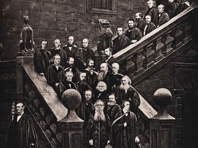 The 1870 photograph which reflects the all-male teaching and lecturing staff at Glasgow University. The first female did not graduate from the university for another 24 years. Women did not take up the first teaching post until 1908. PIC: Glasgow University.