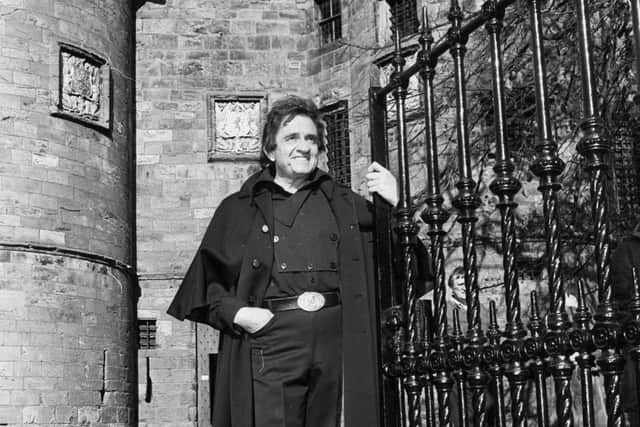 Johnny Cash at the gates of Falkland Palace in 1981. PIC: TSPL.