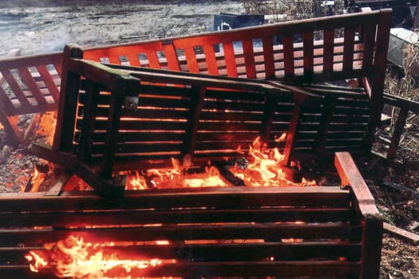 Memorial benches from Edinburgh's Princes Street Gardens are burned at a facility on the outskirts of the city