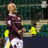 Steven Naismith enjoys Hearts' derby win over Hibs. Picture: Ross Parker / SNS