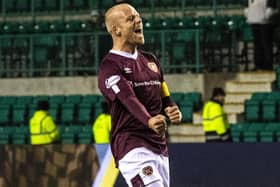 Steven Naismith enjoys Hearts' derby win over Hibs. Picture: Ross Parker / SNS