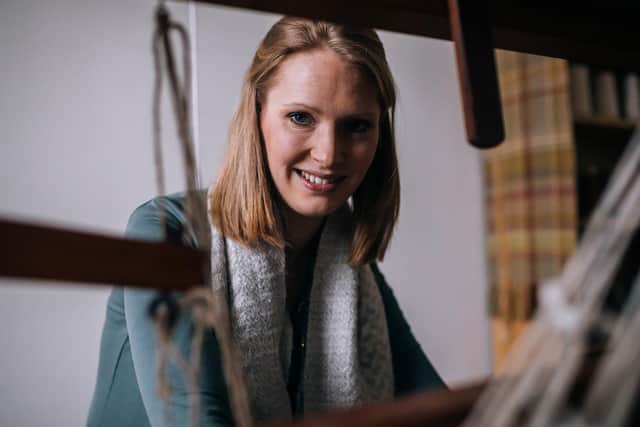 Araminta Birse-Stewart handweaving at the loom. Picture: Ciara Menzies