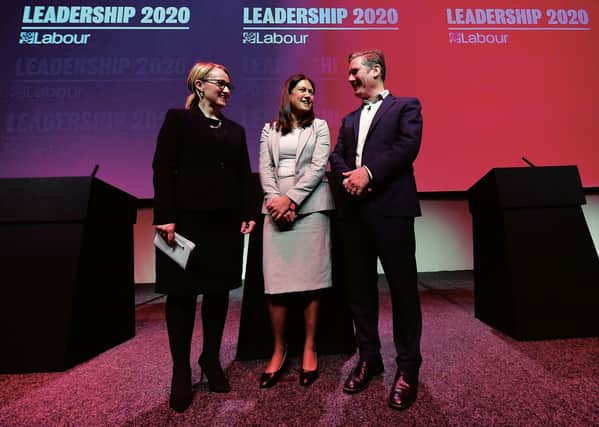 Rebecca Long-Bailey, Lisa Nandy and Sir Keir Starmer at a leadership hustings last month. Picture: John Devlin